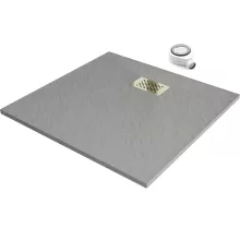 HD Marco+ Gray 80x80 SMC kompozit slim szögletes kőhatású zuhanytálca, arany színű ráccsal, 2,6 cm magas, szifonnal