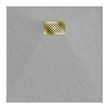 HD Marco+ Gray 80x80 SMC kompozit slim szögletes kőhatású zuhanytálca, arany színű ráccsal, 2,6 cm magas, szifonnal