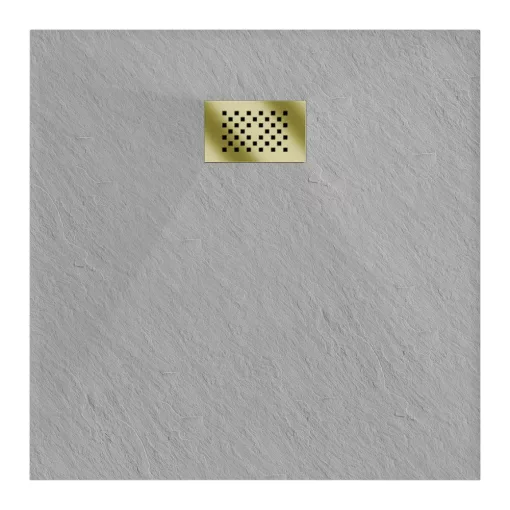 HD Marco+ Gray 80x80 SMC kompozit slim szögletes kőhatású zuhanytálca, arany színű ráccsal, 2,6 cm magas, szifonnal