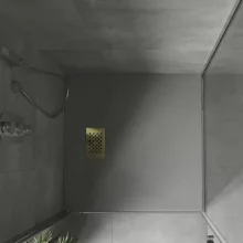 HD Marco+ Gray 80x80 SMC kompozit slim szögletes kőhatású zuhanytálca, arany színű ráccsal, 2,6 cm magas, szifonnal