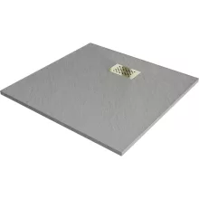 HD Marco+ Gray 80x80/90x90 SMC kompozit slim szögletes kőhatású zuhanytálca, arany színű ráccsal, 2,6 cm magas, szifon nélkül