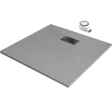 HD Marco+ Gray 80x80 SMC kompozit slim szögletes kőhatású zuhanytálca, fekete ráccsal, 2,6 cm magas, szifonnal