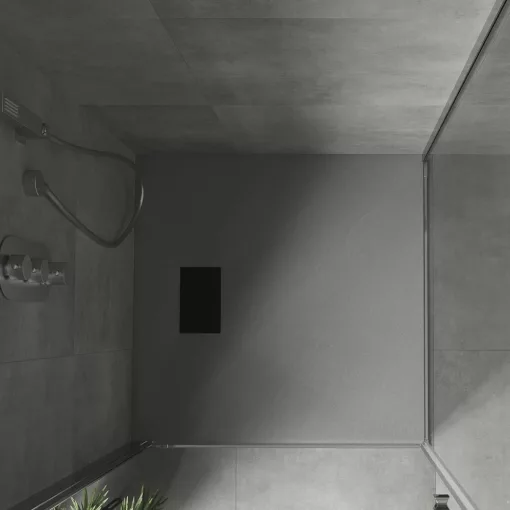 HD Marco+ Gray 80x80 SMC kompozit slim szögletes kőhatású zuhanytálca, fekete ráccsal, 2,6 cm magas, szifonnal