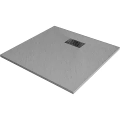   HD Marco+ Gray 80x80/90x90 SMC kompozit slim szögletes kőhatású zuhanytálca, fekete ráccsal, 2,6 cm magas, szifon nélkül