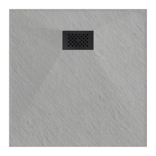 HD Marco+ Gray 80x80/90x90 SMC kompozit slim szögletes kőhatású zuhanytálca, fekete ráccsal, 2,6 cm magas, szifon nélkül