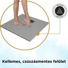 HD Marco+ Gray 80x80/90x90 SMC kompozit slim szögletes kőhatású zuhanytálca, fekete ráccsal, 2,6 cm magas, szifon nélkül
