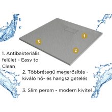 HD Marco Gray 80x80/90x90 SMC kompozit slim szögletes kőhatású zuhanytálca, 2,6 cm magas, szifon nélkül