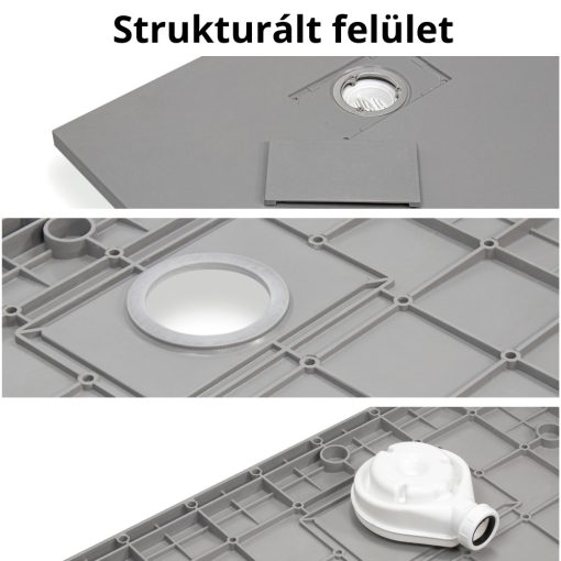 HD Marco Gray 80x80/90x90 SMC kompozit slim szögletes kőhatású zuhanytálca, 2,6 cm magas, szifon nélkül