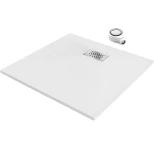 HD Marco+ White 70x70 SMC kompozit slim szögletes kőhatású zuhanytálca, krómozott ráccsal, 2,6 cm magas, szifonnal