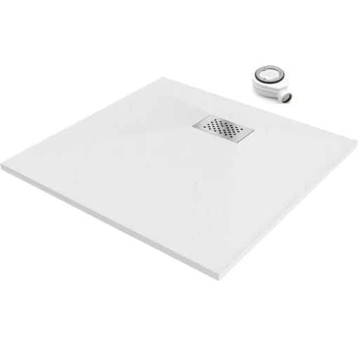 HD Marco+ White 70x70 SMC kompozit slim szögletes kőhatású zuhanytálca, krómozott ráccsal, 2,6 cm magas, szifonnal