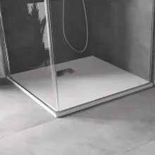 HD Marco+ White 70x70 SMC kompozit slim szögletes kőhatású zuhanytálca, krómozott ráccsal, 2,6 cm magas, szifonnal