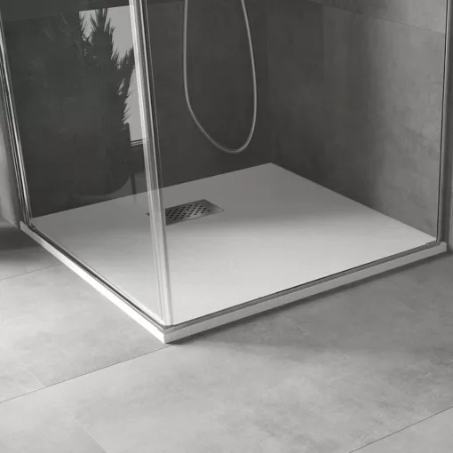 HD Marco+ White 70x70 SMC kompozit slim szögletes kőhatású zuhanytálca, krómozott ráccsal, 2,6 cm magas, szifonnal