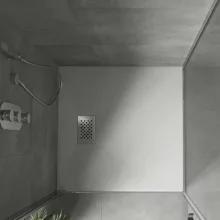 HD Marco+ White 70x70 SMC kompozit slim szögletes kőhatású zuhanytálca, krómozott ráccsal, 2,6 cm magas, szifonnal