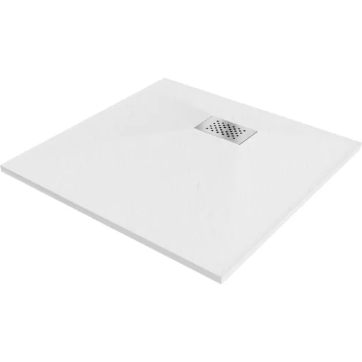 HD Marco+ White 70x70/80x80/90x90/100x100 SMC kompozit slim szögletes kőhatású zuhanytálca, krómozott ráccsal, 2,6 cm magas, szifon nélkül