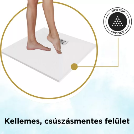 HD Marco+ White 70x70/80x80/90x90/100x100 SMC kompozit slim szögletes kőhatású zuhanytálca, krómozott ráccsal, 2,6 cm magas, szifon nélkül