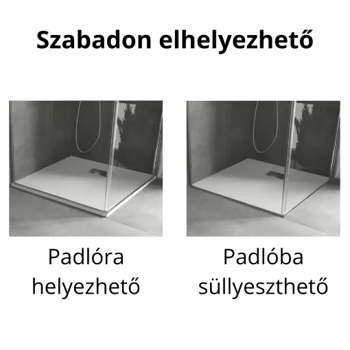 HD Marco+ White 70x70/80x80/90x90/100x100 SMC kompozit slim szögletes kőhatású zuhanytálca, krómozott ráccsal, 2,6 cm magas, szifon nélkül