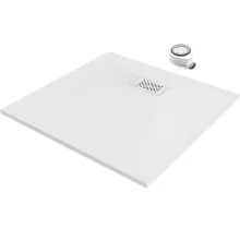 HD Marco+ White 70x70 SMC kompozit slim szögletes kőhatású zuhanytálca, fehér ráccsal, 2,6 cm magas, szifonnal