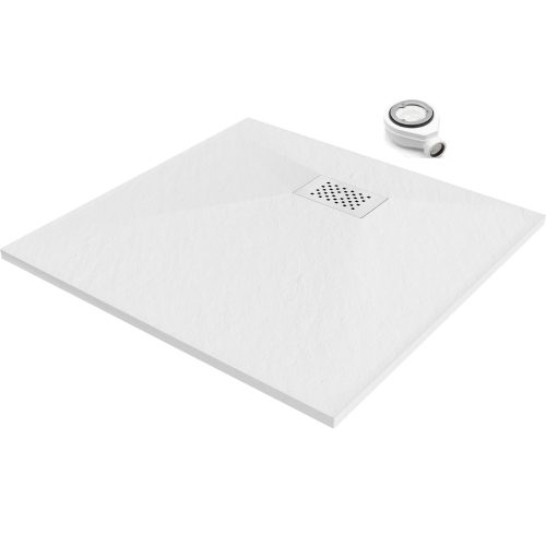 HD Marco+ White 90x90 SMC kompozit slim szögletes kőhatású zuhanytálca, fehér ráccsal, 2,6 cm magas, szifonnal