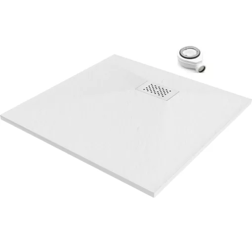 HD Marco+ White 70x70 SMC kompozit slim szögletes kőhatású zuhanytálca, fehér ráccsal, 2,6 cm magas, szifonnal