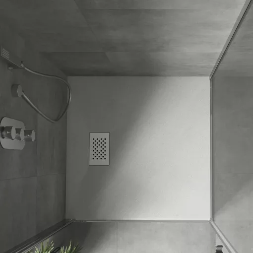 HD Marco+ White 70x70 SMC kompozit slim szögletes kőhatású zuhanytálca, fehér ráccsal, 2,6 cm magas, szifonnal