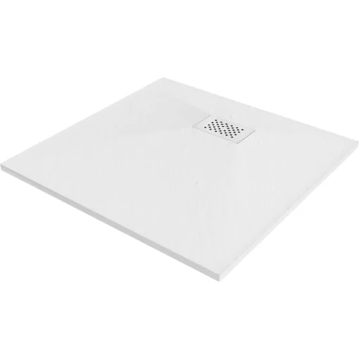 HD Marco+ White 70x70/80x80/90x90/100x100 SMC kompozit slim szögletes kőhatású zuhanytálca, fehér ráccsal, 2,6 cm magas, szifon nélkül