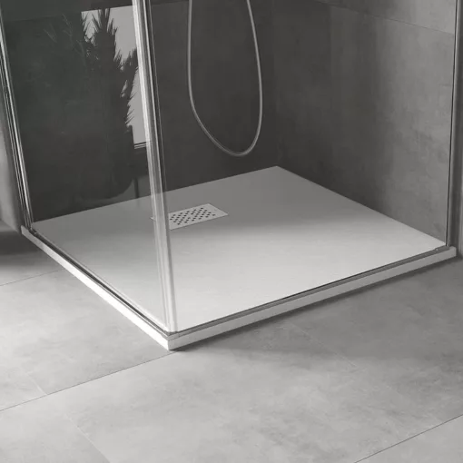 HD Marco+ White 70x70/80x80/90x90/100x100 SMC kompozit slim szögletes kőhatású zuhanytálca, fehér ráccsal, 2,6 cm magas, szifon nélkül