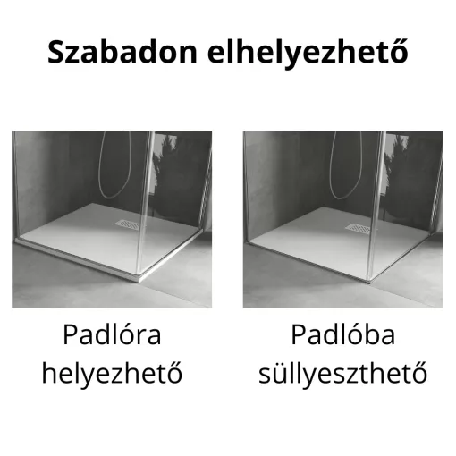 HD Marco+ White 70x70/80x80/90x90/100x100 SMC kompozit slim szögletes kőhatású zuhanytálca, fehér ráccsal, 2,6 cm magas, szifon nélkül