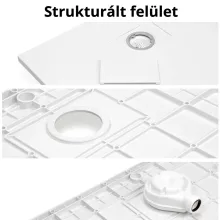 HD Marco+ White 70x70/80x80/90x90/100x100 SMC kompozit slim szögletes kőhatású zuhanytálca, fehér ráccsal, 2,6 cm magas, szifon nélkül