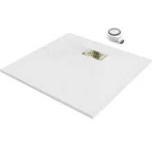HD Marco+ White 70x70 SMC kompozit slim szögletes kőhatású zuhanytálca, arany színű ráccsal, 2,6 cm magas, szifonnal