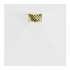 HD Marco+ White 90x90 SMC kompozit slim szögletes kőhatású zuhanytálca, arany színű ráccsal, 2,6 cm magas, szifonnal