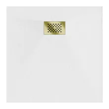 HD Marco+ White 70x70 SMC kompozit slim szögletes kőhatású zuhanytálca, arany színű ráccsal, 2,6 cm magas, szifonnal