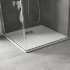 HD Marco+ White 90x90 SMC kompozit slim szögletes kőhatású zuhanytálca, arany színű ráccsal, 2,6 cm magas, szifonnal