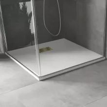 HD Marco+ White 70x70 SMC kompozit slim szögletes kőhatású zuhanytálca, arany színű ráccsal, 2,6 cm magas, szifonnal
