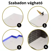 HD Marco+ White 70x70 SMC kompozit slim szögletes kőhatású zuhanytálca, arany színű ráccsal, 2,6 cm magas, szifonnal