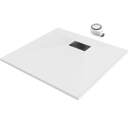 HD Marco+ White 70x70 SMC kompozit slim szögletes kőhatású zuhanytálca, fekete ráccsal, 2,6 cm magas, szifonnal