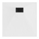 HD Marco+ White 90x90 SMC kompozit slim szögletes kőhatású zuhanytálca, fekete ráccsal, 2,6 cm magas, szifonnal
