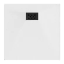 HD Marco+ White 70x70 SMC kompozit slim szögletes kőhatású zuhanytálca, fekete ráccsal, 2,6 cm magas, szifonnal