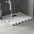 HD Marco+ White 90x90 SMC kompozit slim szögletes kőhatású zuhanytálca, fekete ráccsal, 2,6 cm magas, szifonnal