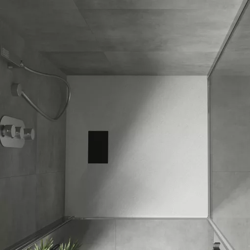 HD Marco+ White 70x70 SMC kompozit slim szögletes kőhatású zuhanytálca, fekete ráccsal, 2,6 cm magas, szifonnal