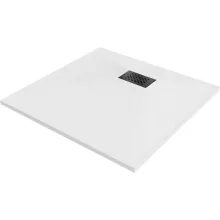 HD Marco+ White 70x70/80x80/90x90/100x100 SMC kompozit slim szögletes kőhatású zuhanytálca, fekete ráccsal, 2,6 cm magas, szifon nélkül