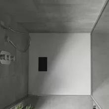 HD Marco+ White 70x70/80x80/90x90/100x100 SMC kompozit slim szögletes kőhatású zuhanytálca, fekete ráccsal, 2,6 cm magas, szifon nélkül