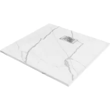 HD Marco+ White Marble 80x80/90x90 SMC kompozit slim szögletes kőhatású zuhanytálca, krómozott ráccsal, 2,6 cm magas, szifon nélkül