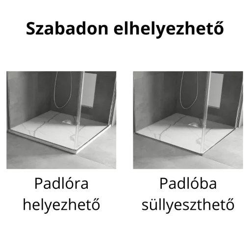 HD Marco+ White Marble 80x80/90x90 SMC kompozit slim szögletes kőhatású zuhanytálca, krómozott ráccsal, 2,6 cm magas, szifon nélkül