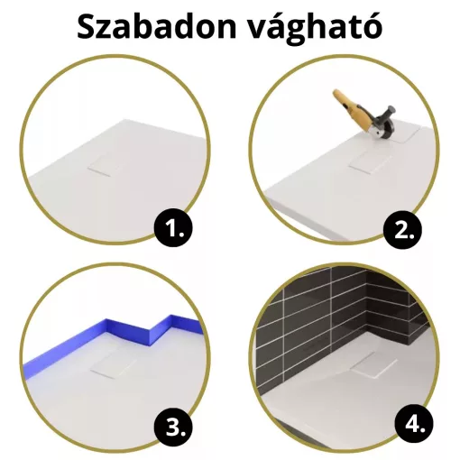 HD Marco+ White Marble 80x80 SMC kompozit slim szögletes kőhatású zuhanytálca, fehér ráccsal, 2,6 cm magas, szifonnal