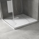 HD Marco+ White Marble 80x80/90x90 SMC kompozit slim szögletes kőhatású zuhanytálca, fehér ráccsal, 2,6 cm magas, szifon nélkül
