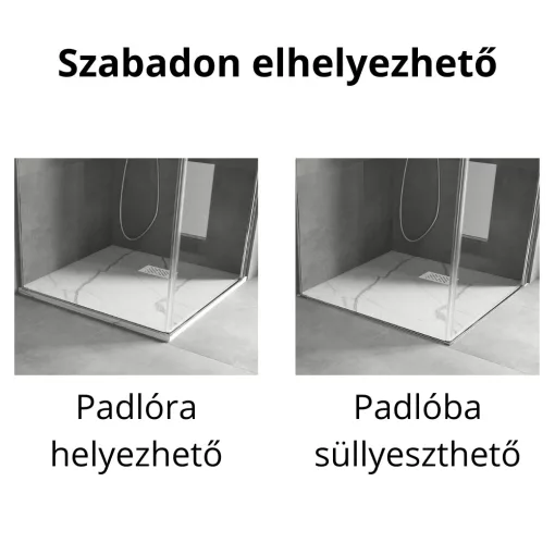 HD Marco+ White Marble 80x80/90x90 SMC kompozit slim szögletes kőhatású zuhanytálca, fehér ráccsal, 2,6 cm magas, szifon nélkül