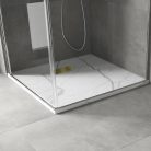 HD Marco+ White Marble 80x80 SMC kompozit slim szögletes kőhatású zuhanytálca, arany színű ráccsal, 2,6 cm magas, szifonnal