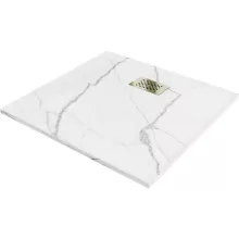 HD Marco+ White Marble 80x80/90x90 SMC kompozit slim szögletes kőhatású zuhanytálca, arany színű ráccsal, 2,6 cm magas, szifon nélkül