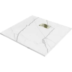  HD Marco+ White Marble 80x80/90x90 SMC kompozit slim szögletes kőhatású zuhanytálca, arany színű ráccsal, 2,6 cm magas, szifon nélkül