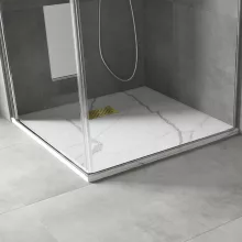 HD Marco+ White Marble 80x80/90x90 SMC kompozit slim szögletes kőhatású zuhanytálca, arany színű ráccsal, 2,6 cm magas, szifon nélkül